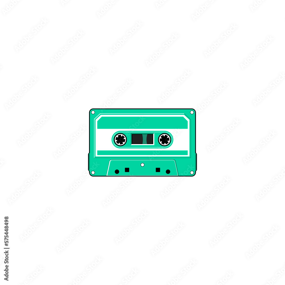 Vector illustration of a cassette tape in black and green
