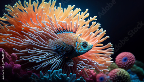 fish in the ocean with vibrant colors and corals, Generetion AI © Renato