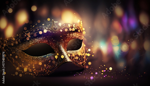 Venetian mask on background of bokeh lights for carnival. Based on Generative AI