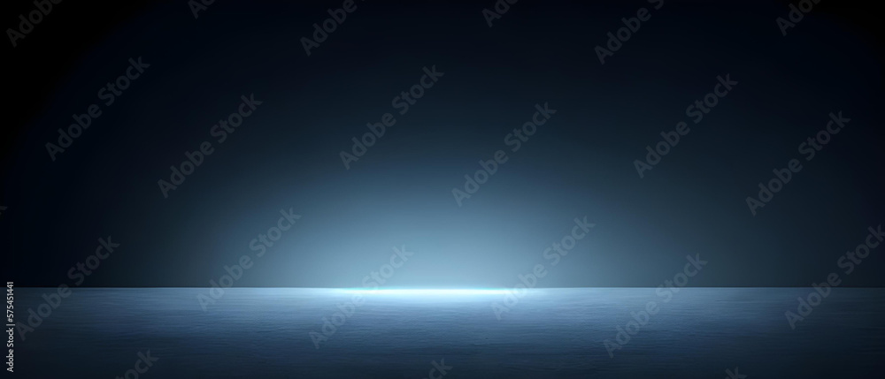 Empty dark abstract dark blue background, Rays of neon light in the dark, spotlights and and studio room with smoke float up interior texture for display products wall background. Generative AI - obrazy, fototapety, plakaty 
