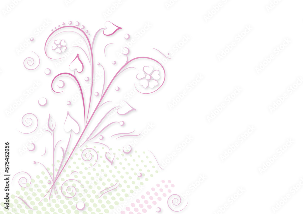 Decorative bouquet with white background. Isolated. Pink floral illustration ornamental with place for your text. Vector and jpg.