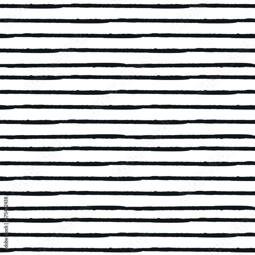 Irregular lines repeat horizontal seamless pattern. black and white striped background