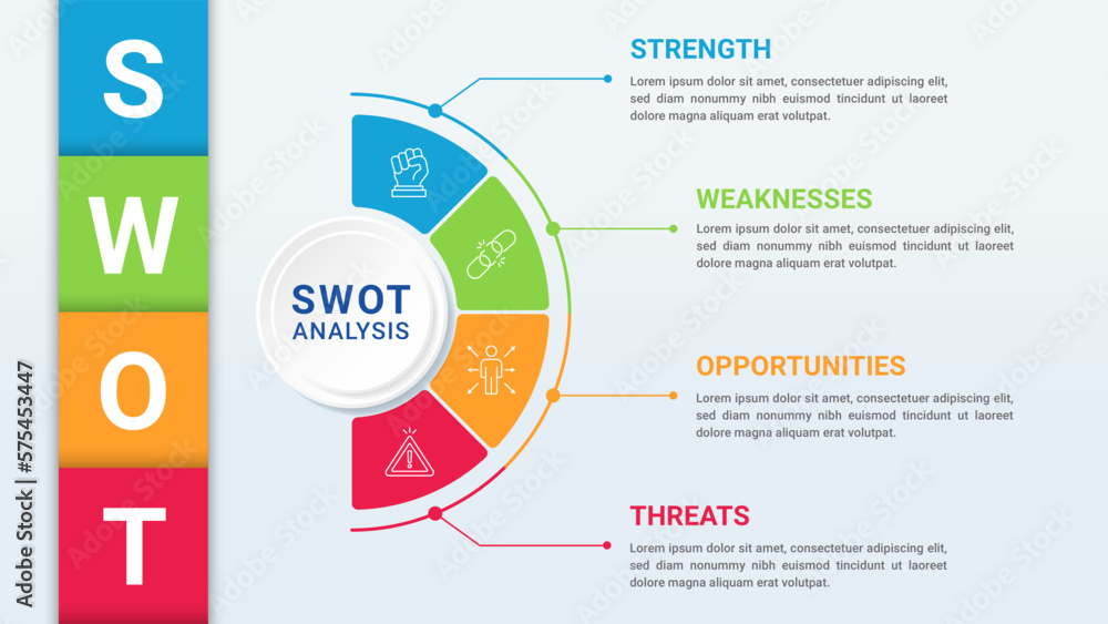 Circular SWOT Analysis Infographics Diagram with Four Steps or Options. Business Advantages and Disadvantages. Colorful Presentation Template for Planning, Management, and Evaluation of Project. Circular SWOT Analysis Infographics Diagram with Four Steps or Options. Business Advantages and Disadvantages. Colorful Presentation Template for Planning, Management, and Evaluation of Project.