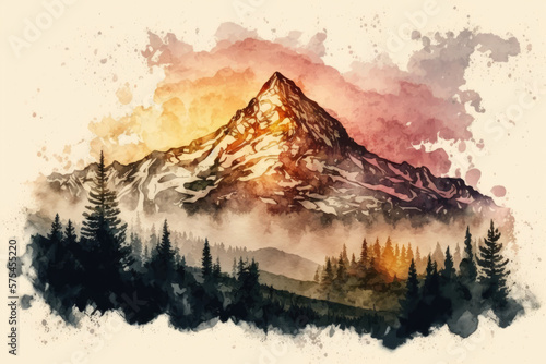 Watercolor Mountain Painting, Generative Art
