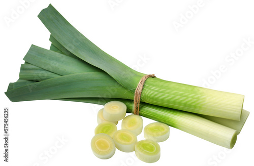 Foto Fresh leek stems and leaves