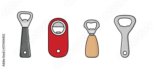 Bottle Opener hand drawn cartoon set, bottle opener doodles