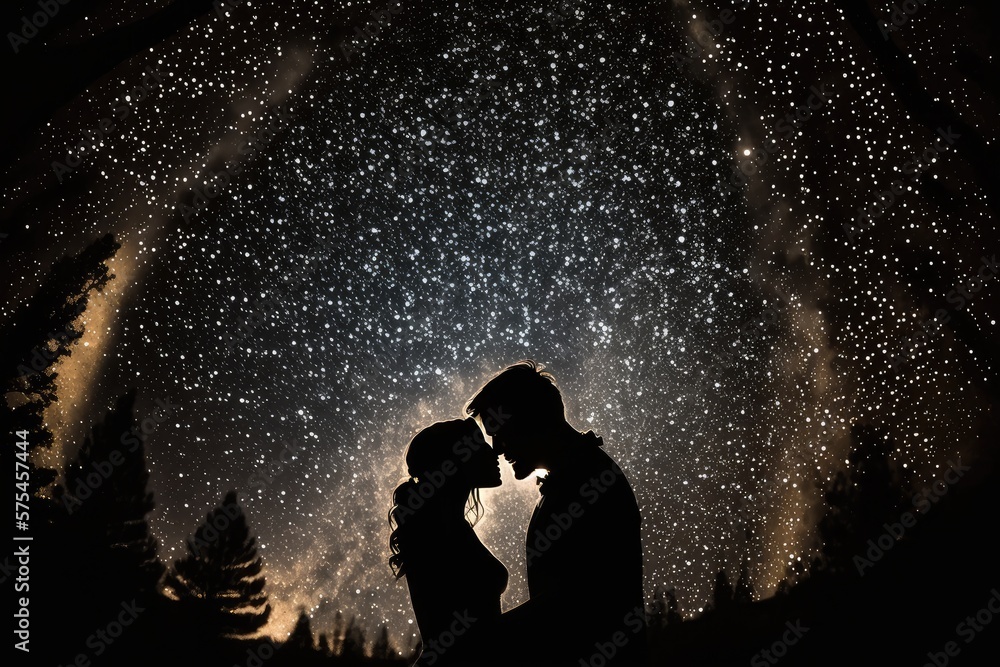 Poetic Image of Couple Embracing in Starlight - Generative AI