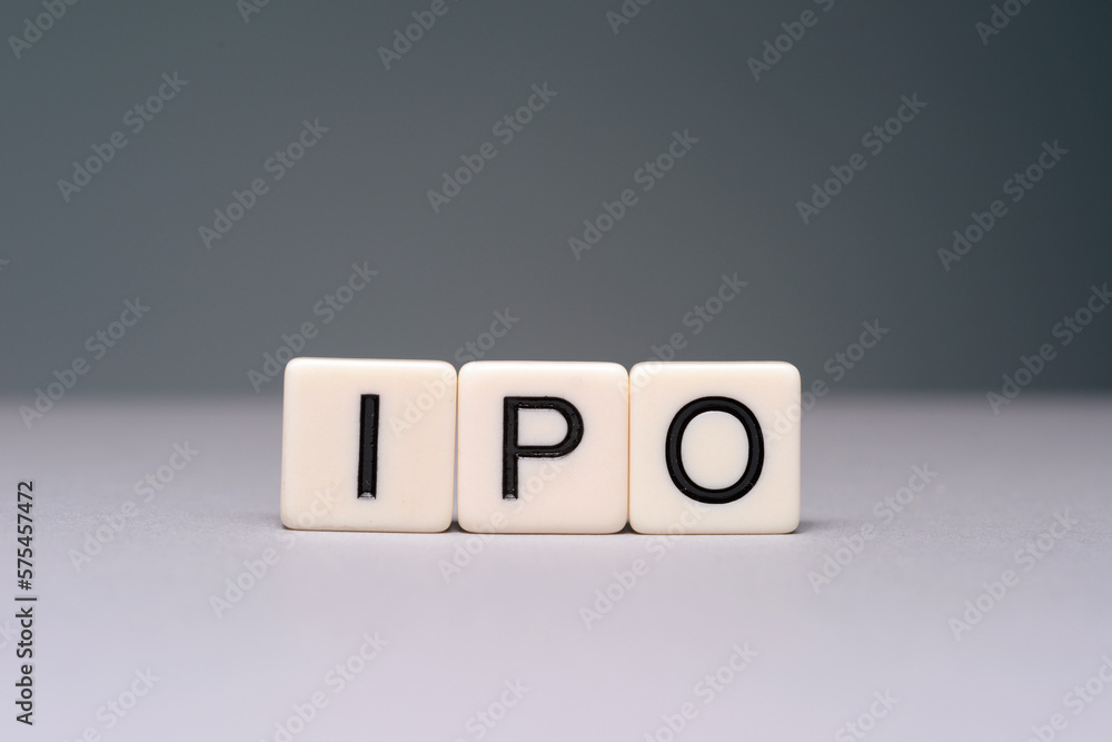 IPO written in tiles with isolated background IPO written in tiles with isolated background