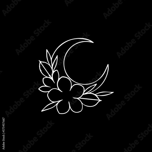 vector illustration of moon with flowers