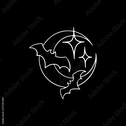 vector illustration of moon with bats