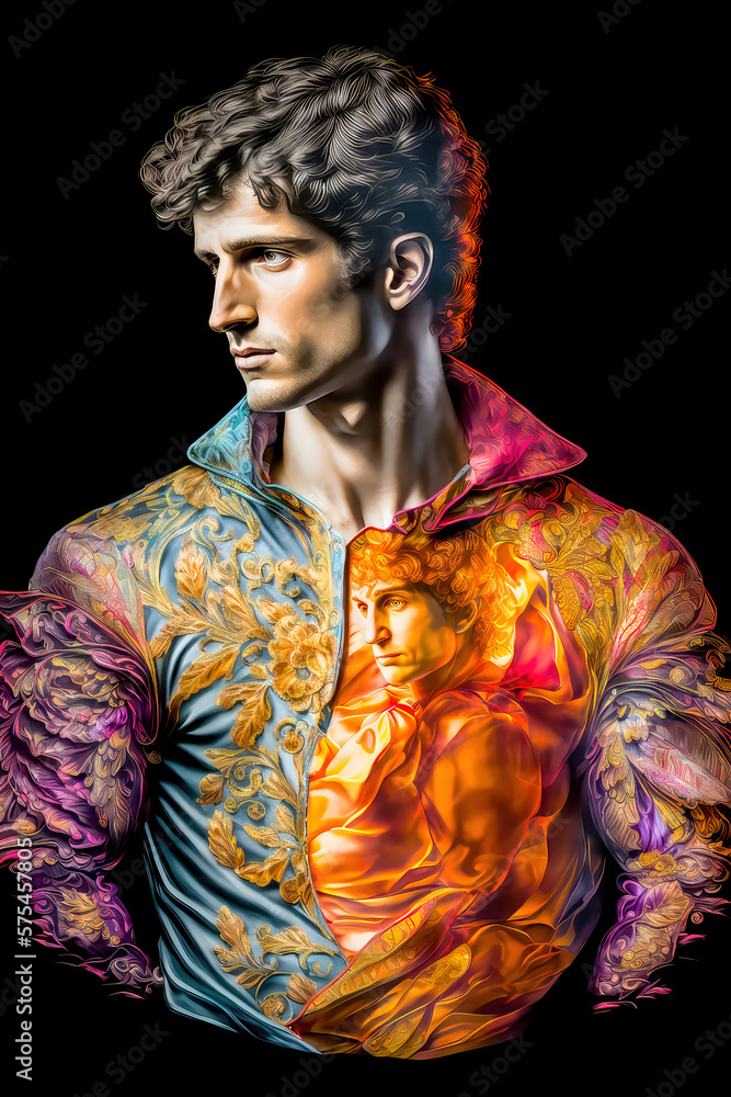 Obraz premium Männermode Extravagant Haute Couture Inspieriert Brainstorming Inspiration Illustration Generative AI Digital Art Cover Magazin Muster