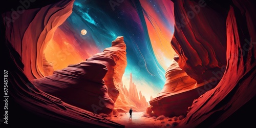 landscape canyon fantasy sunset, beautiful sky, generative ai, generative, ai