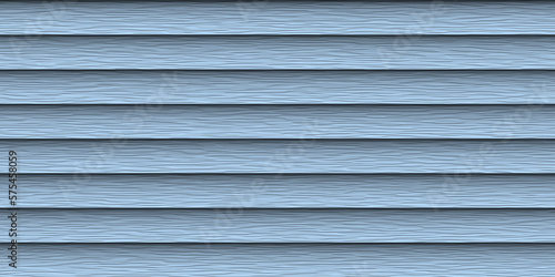 Blue garage wall background. Vinyl siding texture. Detailed building exterior backdrop. Urban house surface. Horizontal wooden planks pattern.