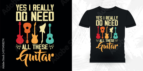 Guitar Lover Funny Musician Music Bass Retro Vintage Musician T-shirt Design