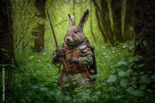 Easter Bunny Hunter in Lush Forest with Chocolate Bow and Arrow for Delicious Hunting with Generative AI