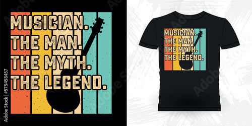 Guitar Lover Funny Musician Music Bass Father's Day Retro Vintage Musician T-shirt Design