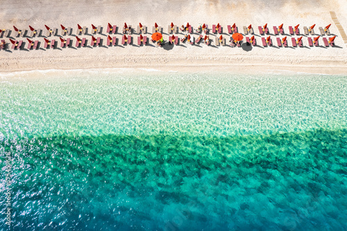 Aerial view of the Antisamos beach on Kefalonia island, Ionian island, Greece