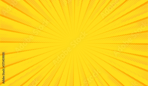 Yellow comics background. Abstract lines backdrop. Bright sunrays. Design frames for title book. Texture explosive polka. Beam action. Pattern motion flash. Rectangle fast boom. Vector illustration 