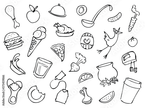 Food and eat theme doodle style vector set