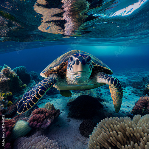 Sea turtle swimming. Generative AI 