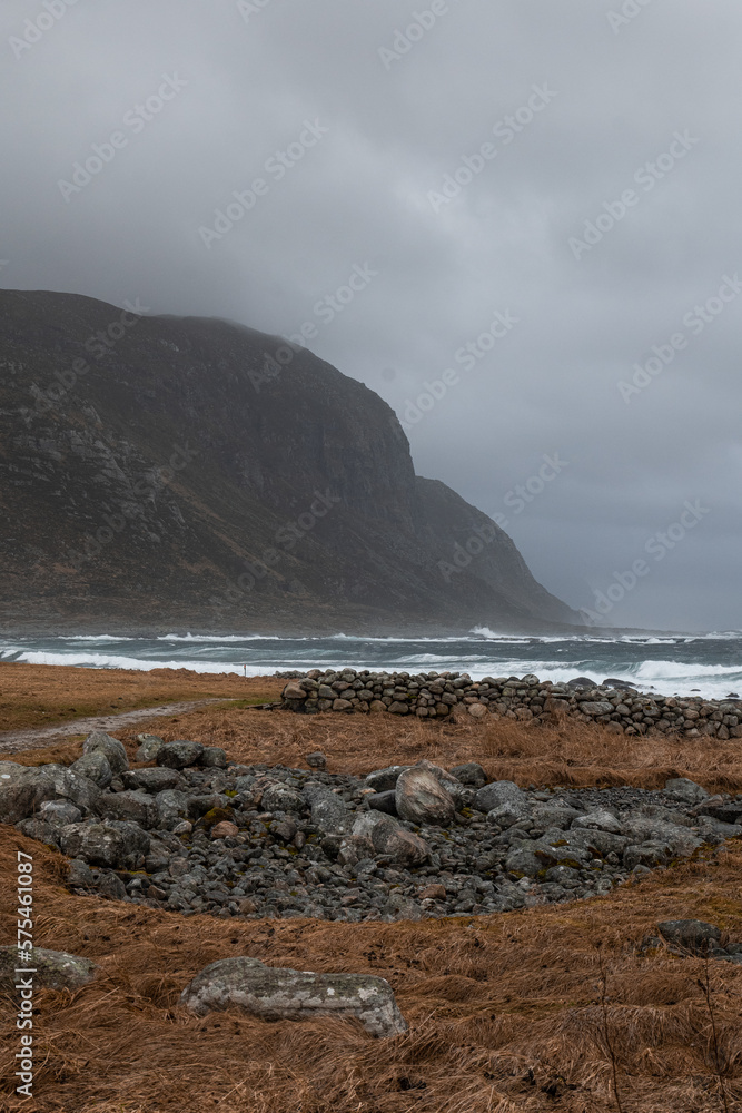 Norwegian landscapes in stormy moody weather