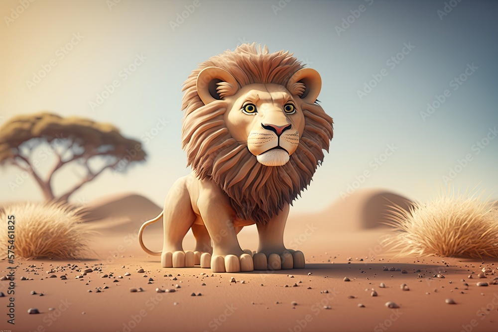 Cute Cartoon Lion (Created with Generative AI) - obrazy, fototapety, plakaty 