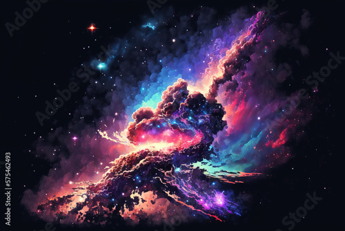 Colorful nebula with stars. Fantasy galaxy generative AI background © WhataWin