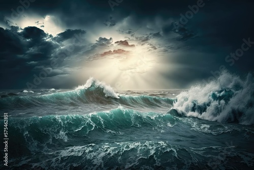 Scene from a stormy sea. Generative AI © 2rogan