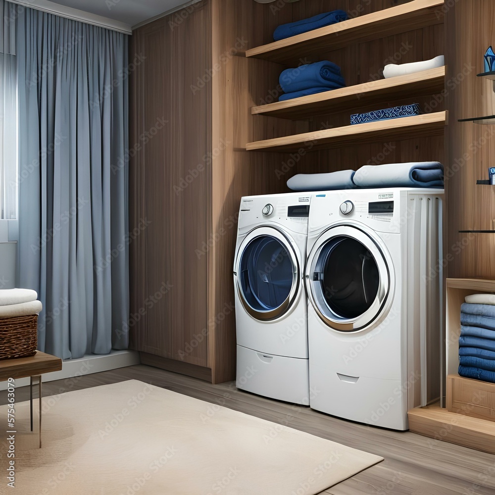 7. A laundry room with front-loading washer and dryer, plus ample storage space.2, Generative AI 7. A laundry room with front-loading washer and dryer, plus ample storage space.2, Generative AI