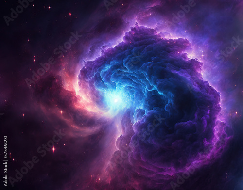 Purple and blue nebula with stars. Fantasy galaxy generative AI background