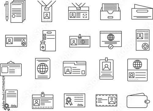 Documents, ID cards icons set