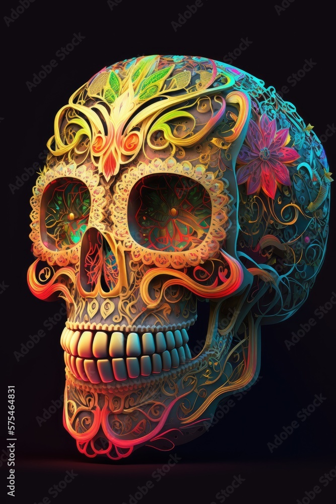 Mexican roses skull. Mexican roses skull. Vector illustration. Dia de los muertos shugar colorful head Generative Ai Mexican roses skull. Mexican roses skull. Vector illustration. Dia de los muertos shugar colorful head Generative Ai