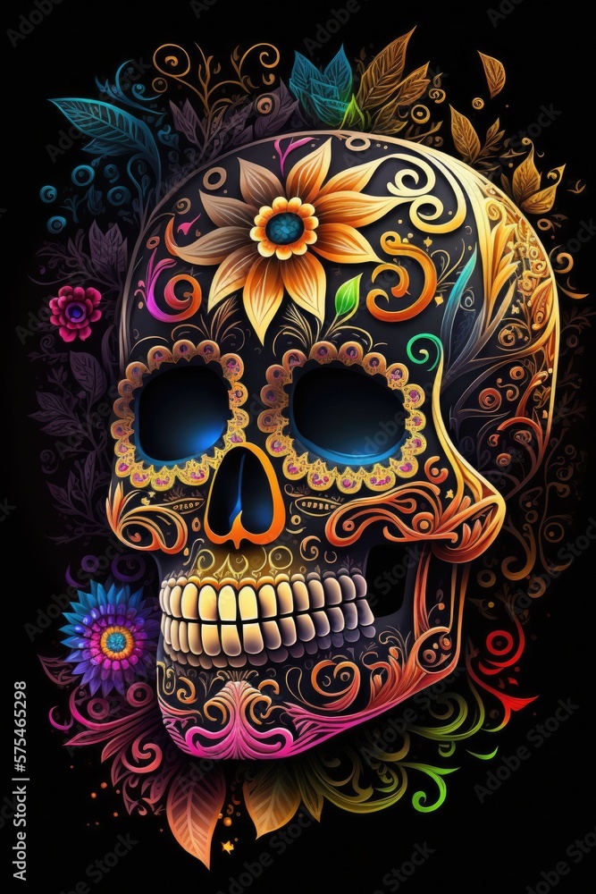 Mexican roses skull. Mexican roses skull. Vector illustration. Generative AI Mexican roses skull. Mexican roses skull. Vector illustration. Generative AI