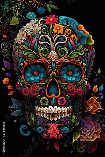 Mexican roses skull. Mexican roses skull. Vector illustration. Dia de los muertos shugar colorful head