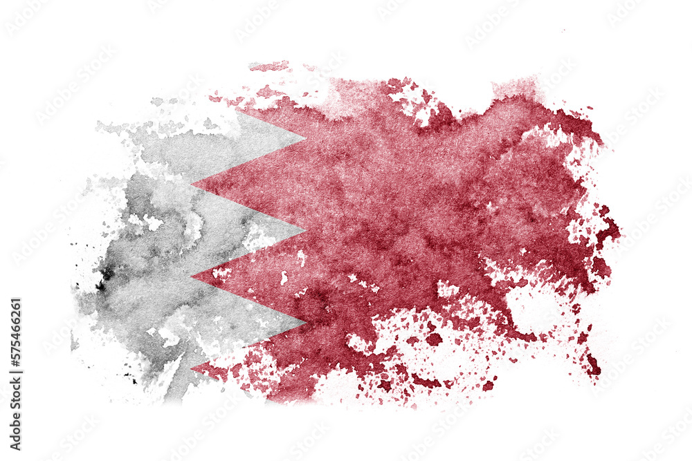 Bahrain, Bahraini flag background painted on white paper with watercolor.