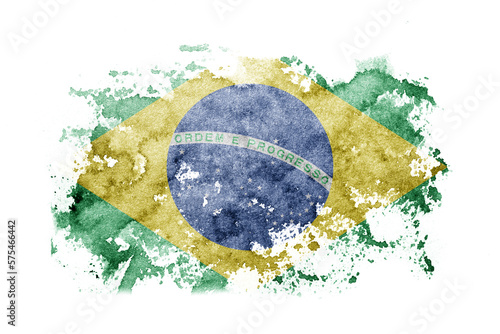Brazil, Brazilian flag background painted on white paper with watercolor.