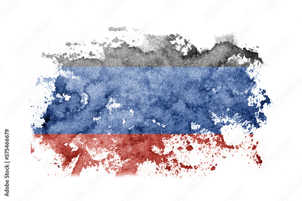 Donetsk People's Republic, Ukraine, Russia flag background painted on white paper with watercolor.