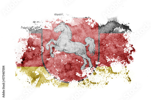 Germany, Lower Saxony, state flag background painted on white paper with watercolor.
