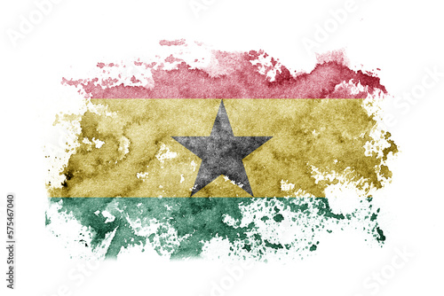 Ghana, Ghanaian flag background painted on white paper with watercolor.