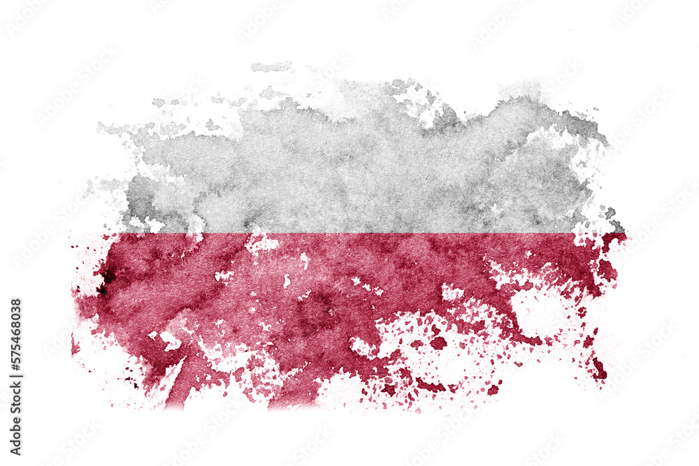 Poland, Polish, Pole flag background painted on white paper with watercolor.