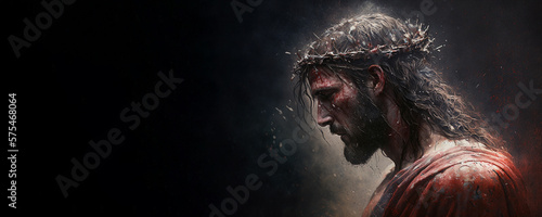 Jesus Christ, The savior of mankind. 5:2 Banner. Generative AI photo