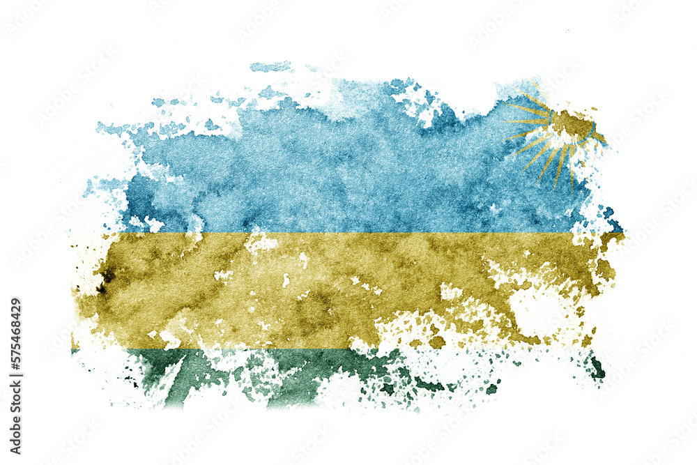 Rwanda flag background painted on white paper with watercolor.