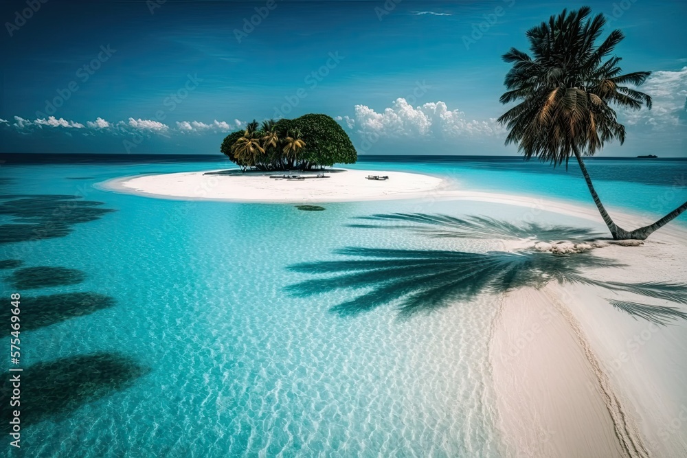 Location Maldives Islands, Indian Ocean, Tropical Beach. Generative AI