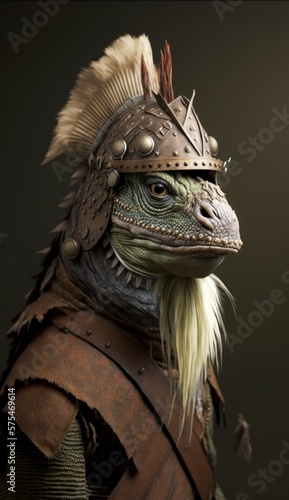 Raiding Valhalla: A Cute, Cool, and Beautiful Viking Animal Iguana Warrior's Battle on a Longship with Beautiful Stylish Designer Armor and Norse Mythology (generative AI)