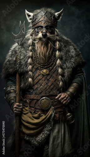 Raiding Valhalla: A Cute, Cool, and Beautiful Viking Animal Wolf Warrior's Battle on a Longship with Beautiful Stylish Designer Armor and Norse Mythology (generative AI) © Christine