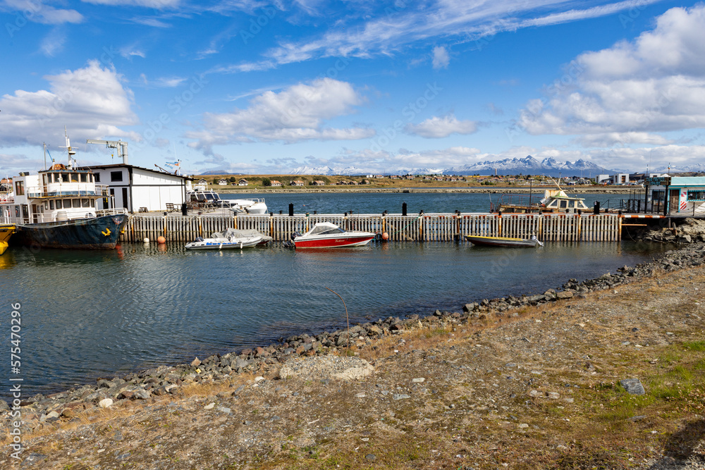 Boats at the harbor of Ushuaia, Tierra del Fuego in Argentina, South America