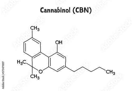 Cannabinol, or CBN, molecular structure. Cannabinol is mildly psychoactive cannabinoid extracted from cannabis. .Vector structural formula of chemical compound. Black pen Hand-drawn style.