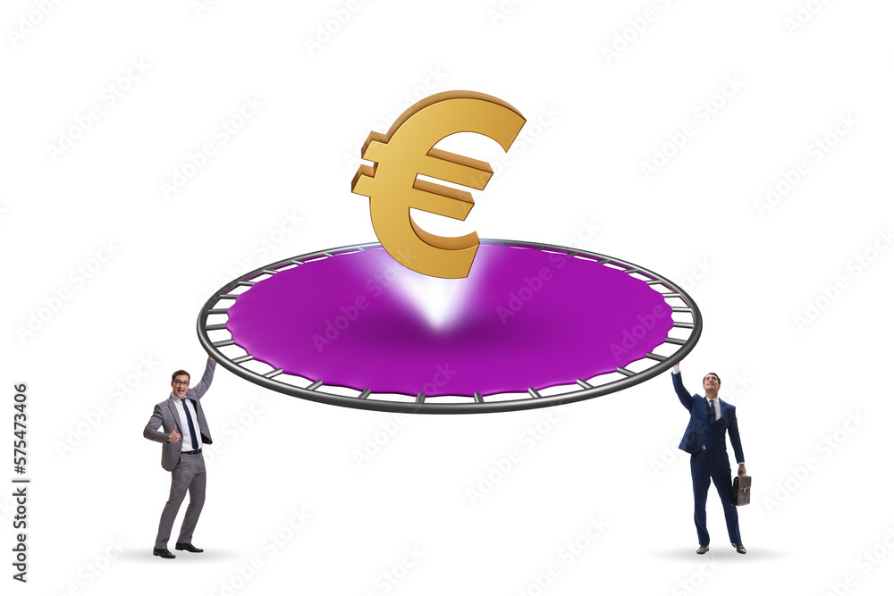 Monetary concept with currency bouncing off the trampoline Monetary concept with currency bouncing off the trampoline