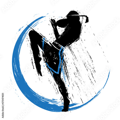 Martial arts silhouette with grunge brush strokes. Suitable for self defense activity logo