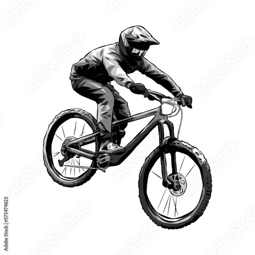 Extreme sports rider, BMX biker, Downhill, race, cyclist. monochrome. Perfect for the bicycle community for T -shirt, Sticker, Print, etc. Hand drawn Vector Illustration.